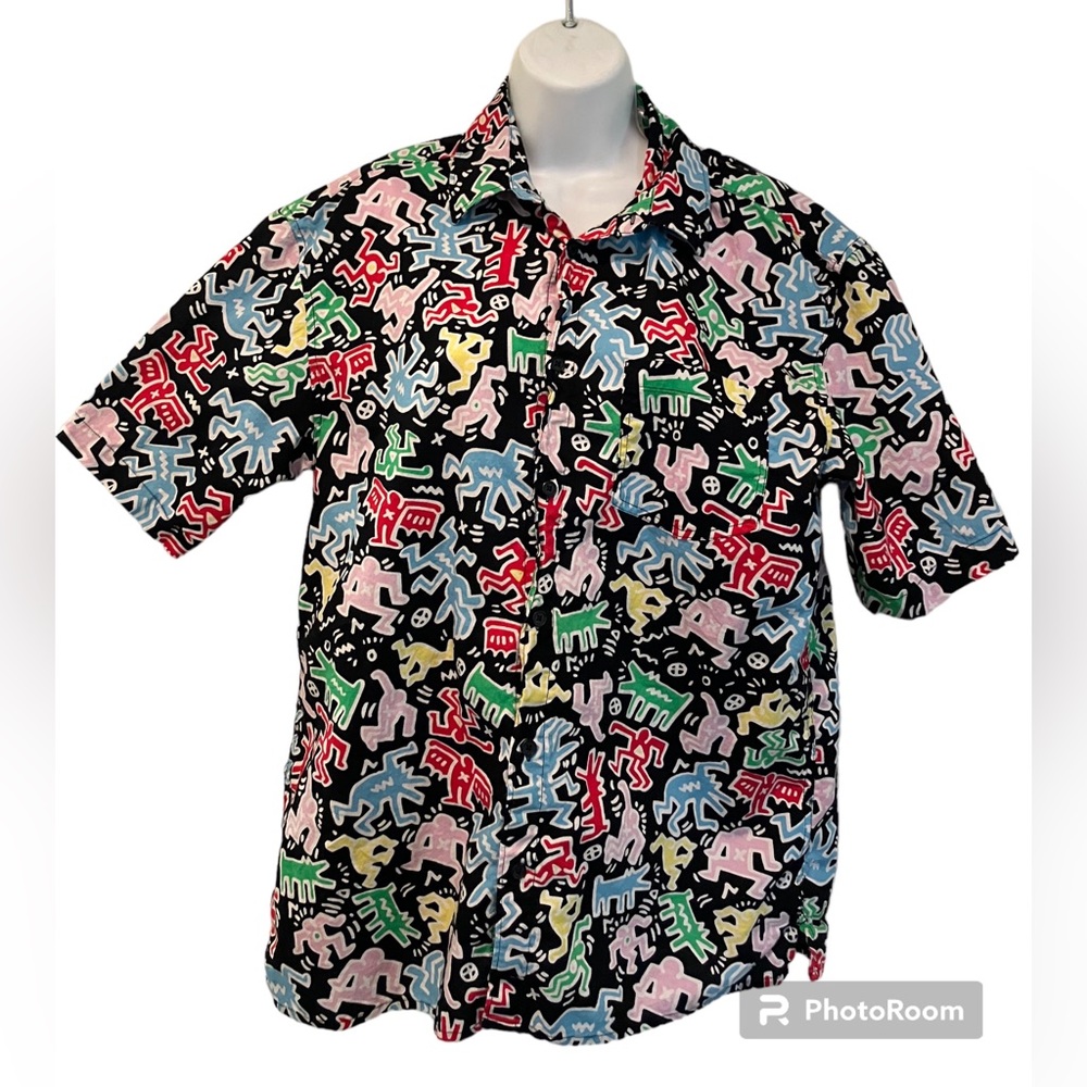 Keith Haring Colorful Button Up Print Shirt